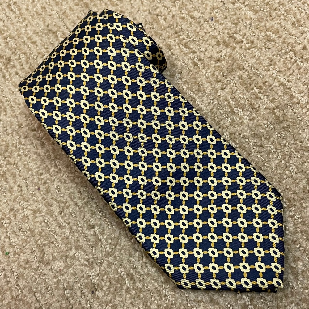 Kent & Curwen Blue Geometric Silk Necktie Mens Classic Business‎ Old Money